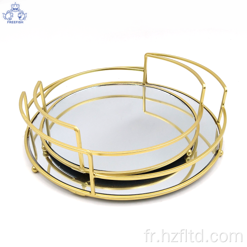 Plateau rond en métal avec base miroir